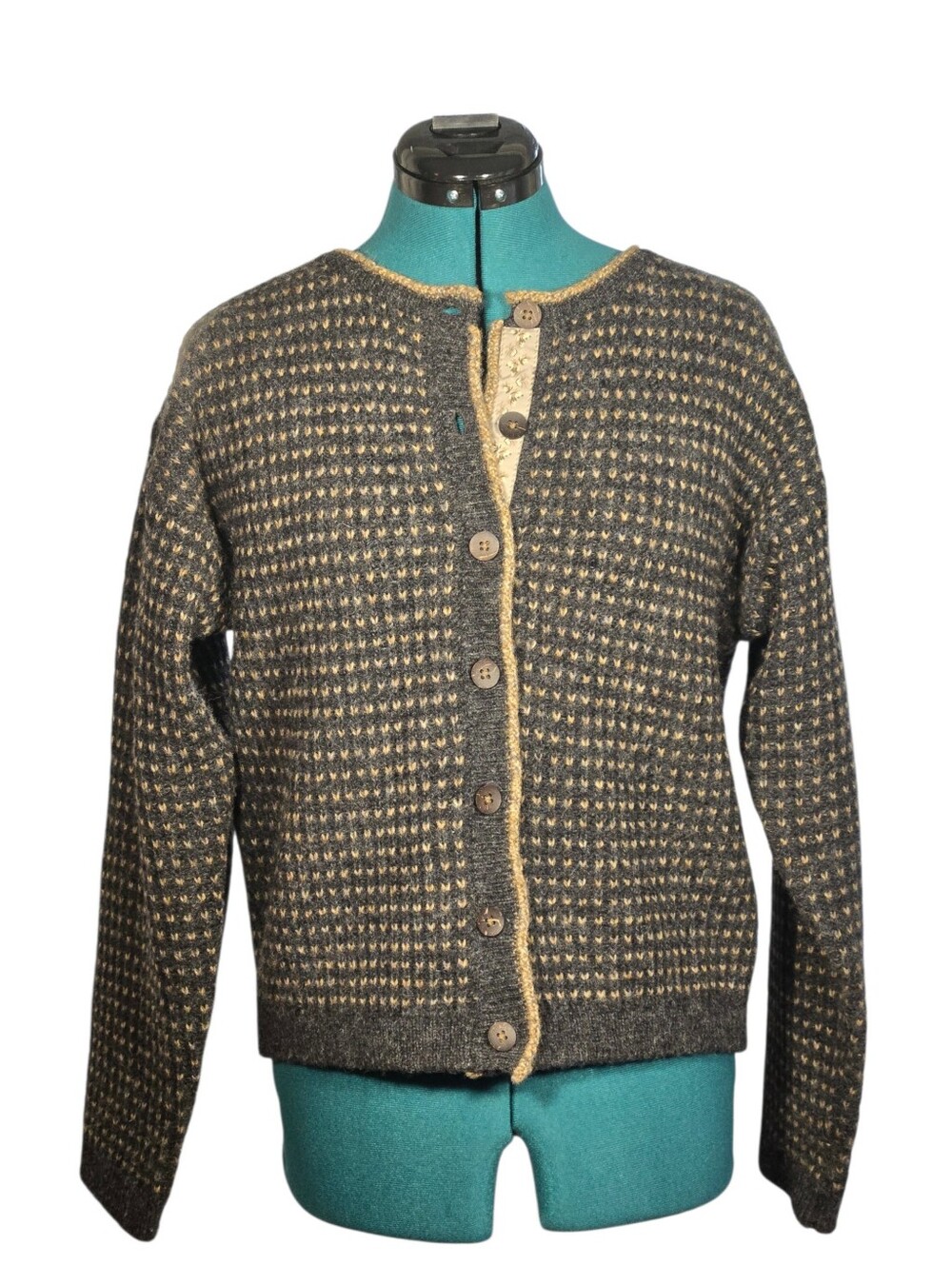 Vintage Woolrich (John Rich & Bros.) Wool Oxford Cardigan Birdseye Pattern Gray